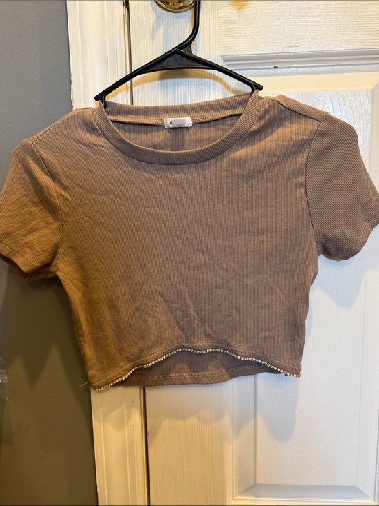 Garage Tops - Garage Taupe Crop Top with Rhinestone Trim